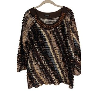 Y2K Brown Beaded Boho Swing Top Dolman Sleeve Earth Tone 2000s Mallcore XL